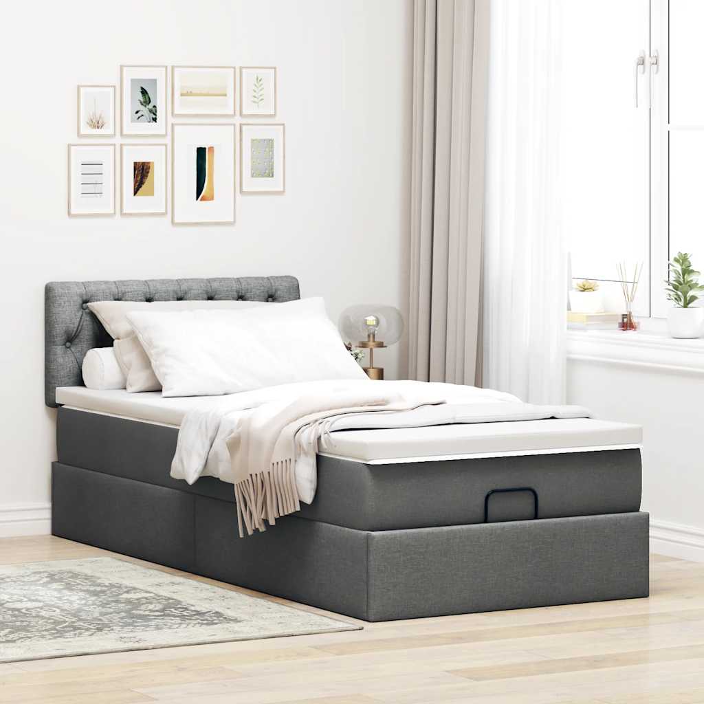 vidaXL Ottoman bed met matras en LED's 90x190cm stof donkergrijs grijs, foto 4