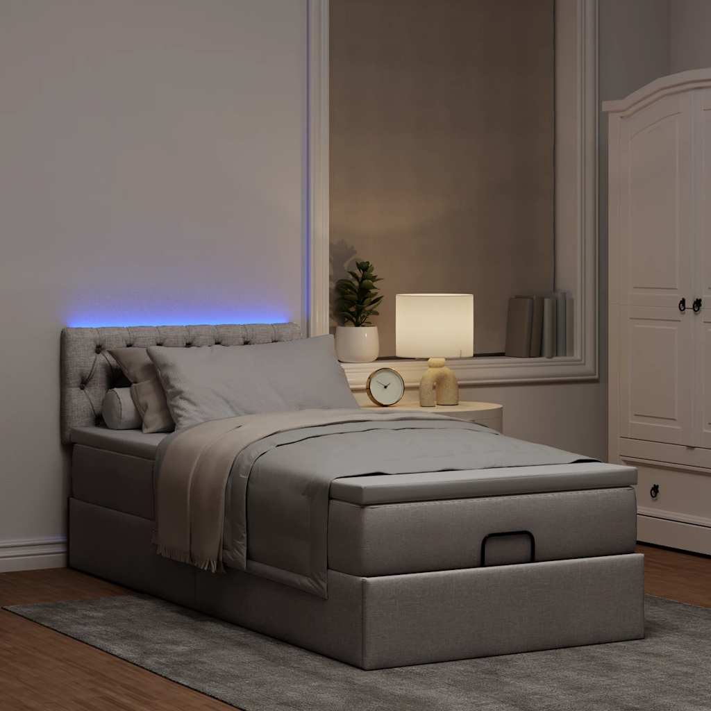 vidaXL Ottoman bed met matras en LED's 90x190cm stof taupe, foto 2