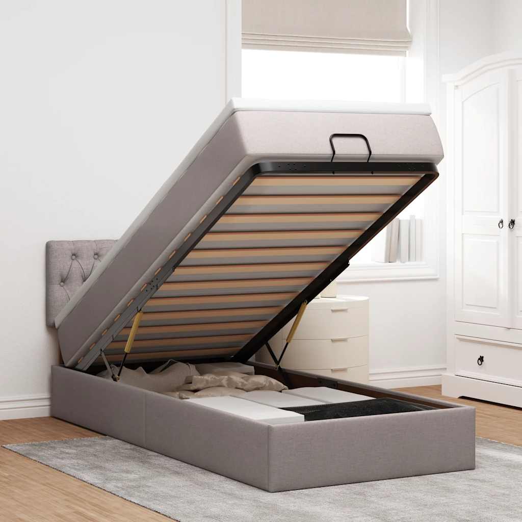 vidaXL Ottoman-Bett mit Matratze & LEDs Taupe 90x190 cm Stoff