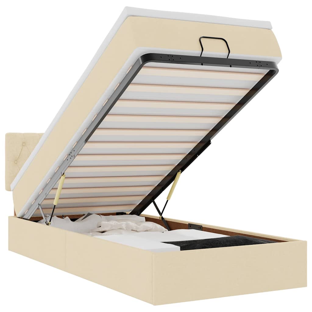 vidaXL Cadru de pat otoman cu saltea crem 90x190cm stofa