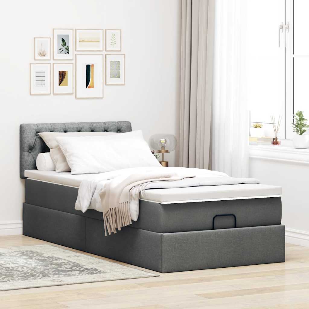 vidaXL Bed poef met matras en LED's 90x200 cm stof donkergrijs grijs, foto 4