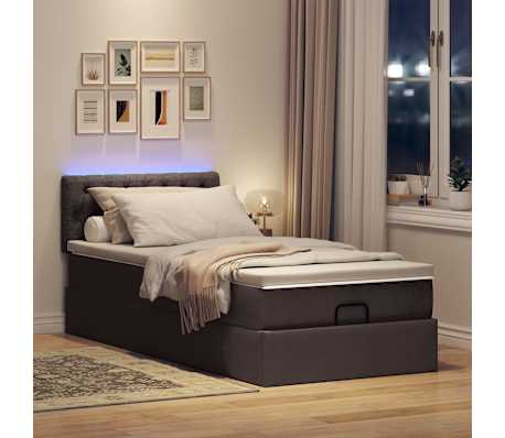 vidaXL Pouf Letto con Materasso e LED Marrone Scuro 90x200 cm Tessuto