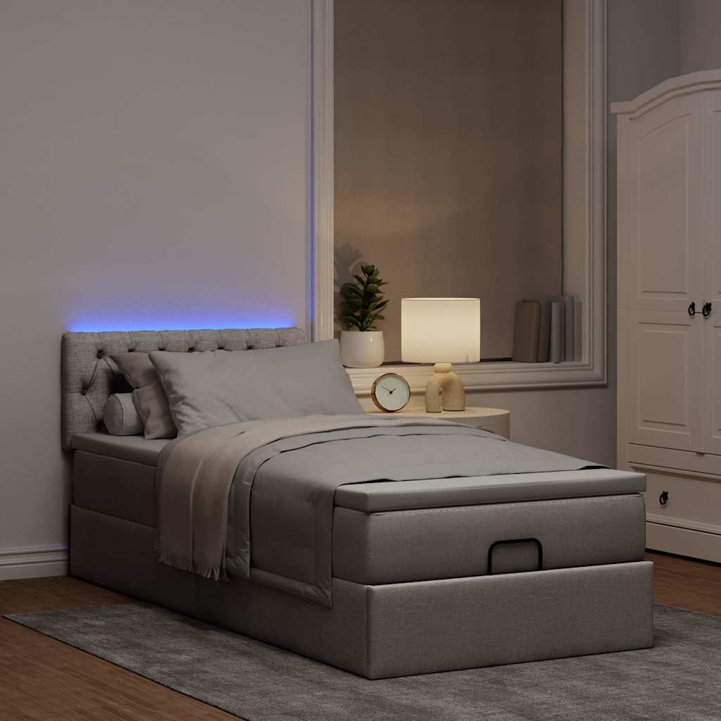vidaXL Bed poef met matras en LED's 90x200 cm stof taupe, foto 2