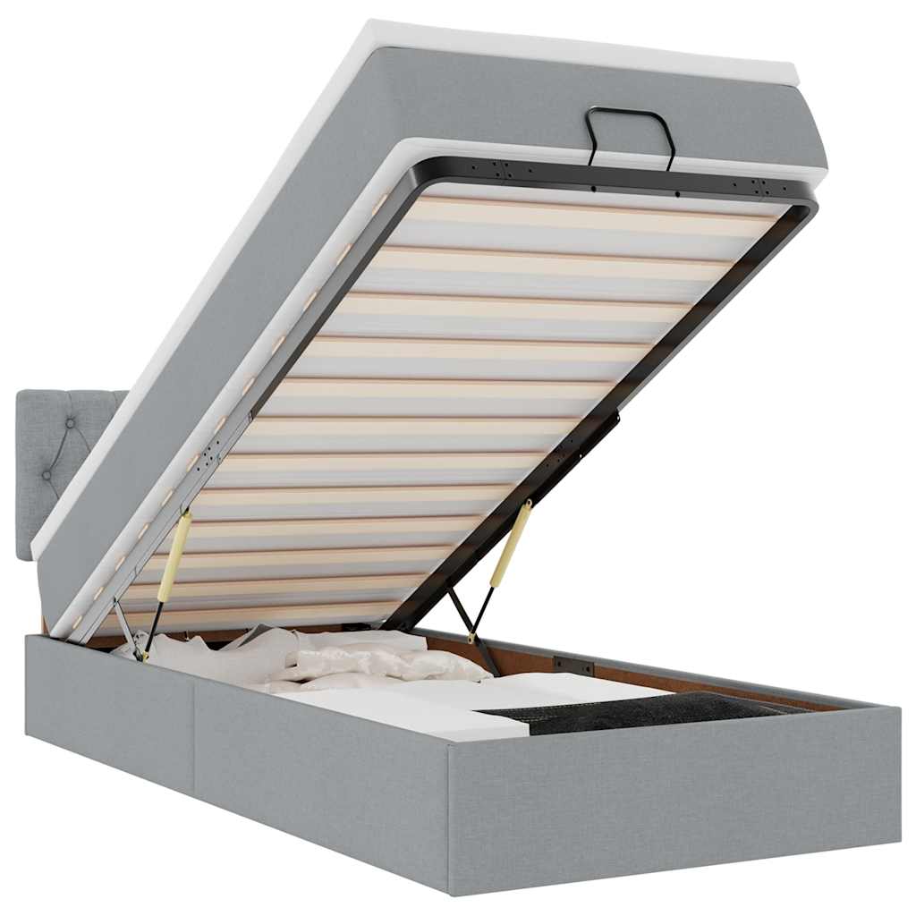 Thumbnail - vidaXL Ottoman-Bett mit Matratze & LEDs Hellgrau 100x200 cm Stoff