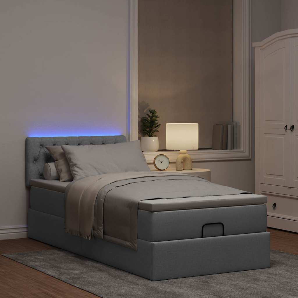 vidaXL Ottoman bed met matras en LED's 100x200 cm stof lichtgrijs grijs, foto 2