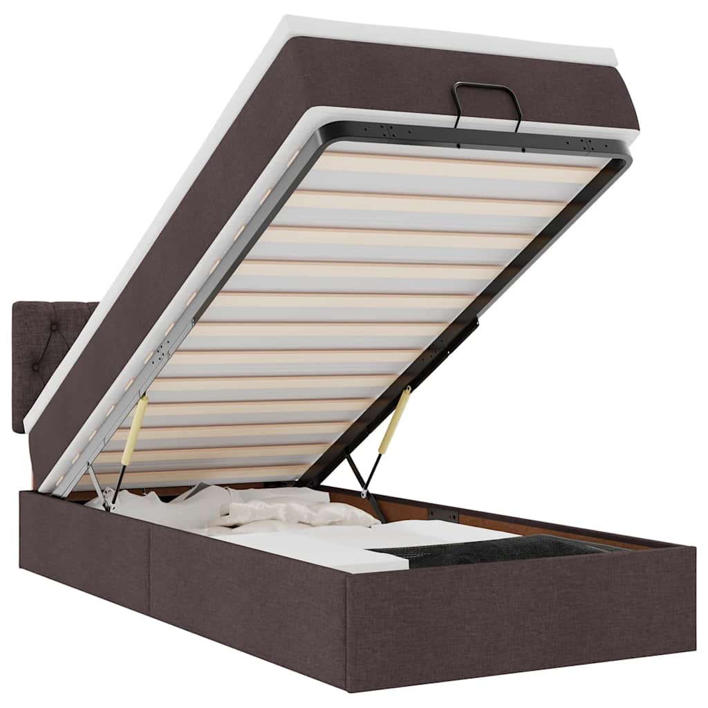 Thumbnail - vidaXL Ottoman-Bett mit Matratze & LEDs Dunkelbraun 100x200 cm Stoff