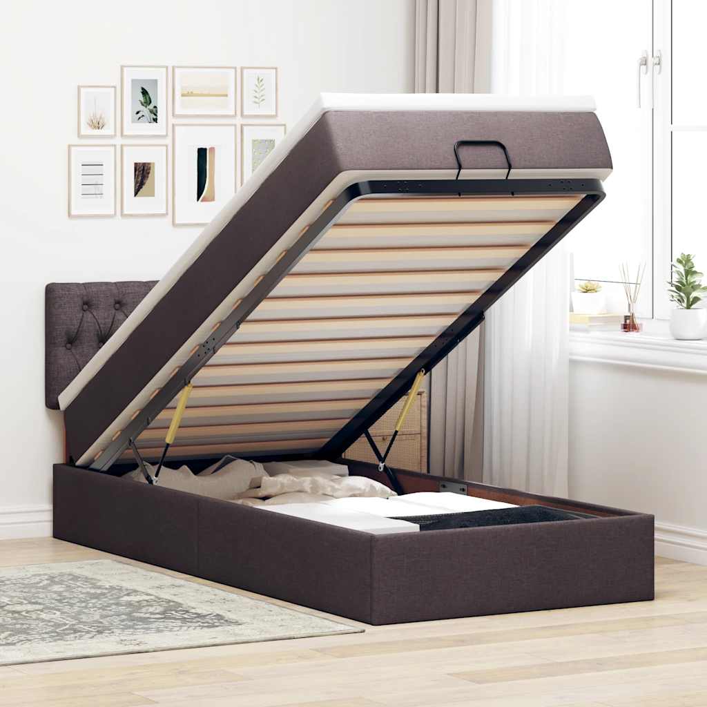 vidaXL Ottoman-Bett mit Matratze & LEDs Dunkelbraun 100x200 cm Stoff