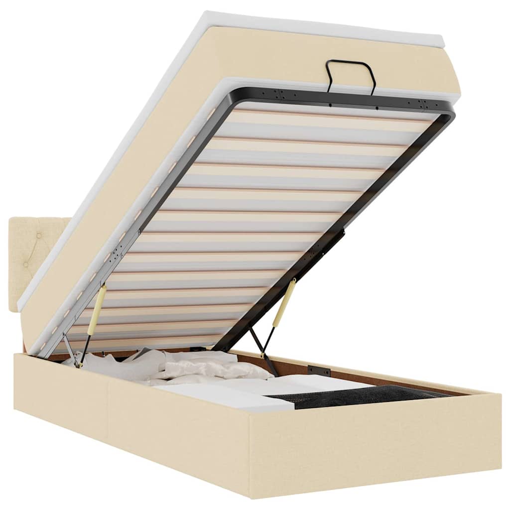vidaXL Ottoman bed met matras en LED's 100x200 cm stof crèmekleurig, foto 3