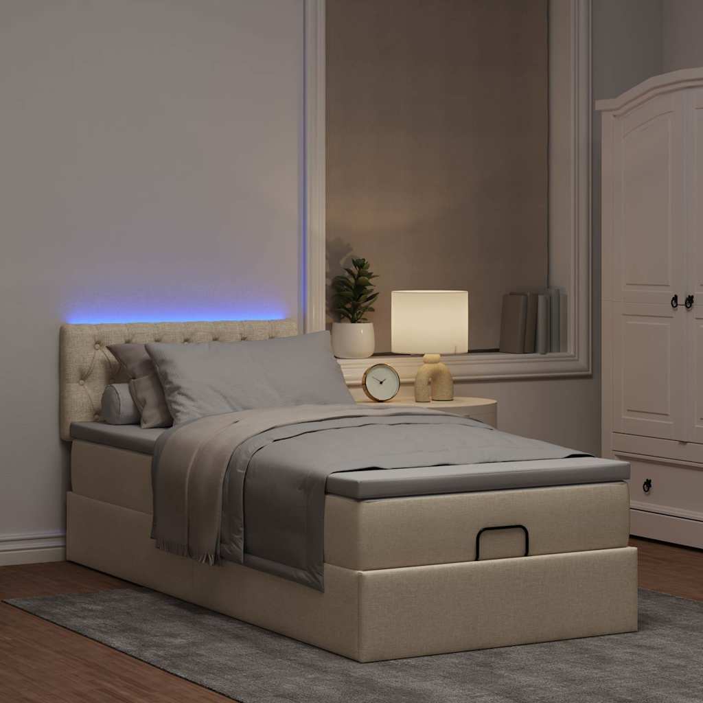 vidaXL Ottoman bed met matras en LED's 100x200 cm stof crèmekleurig afbeelding