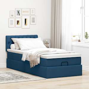 Osmanská postel s matrací & LED modrá 100x200 cm látka - obrázek 4