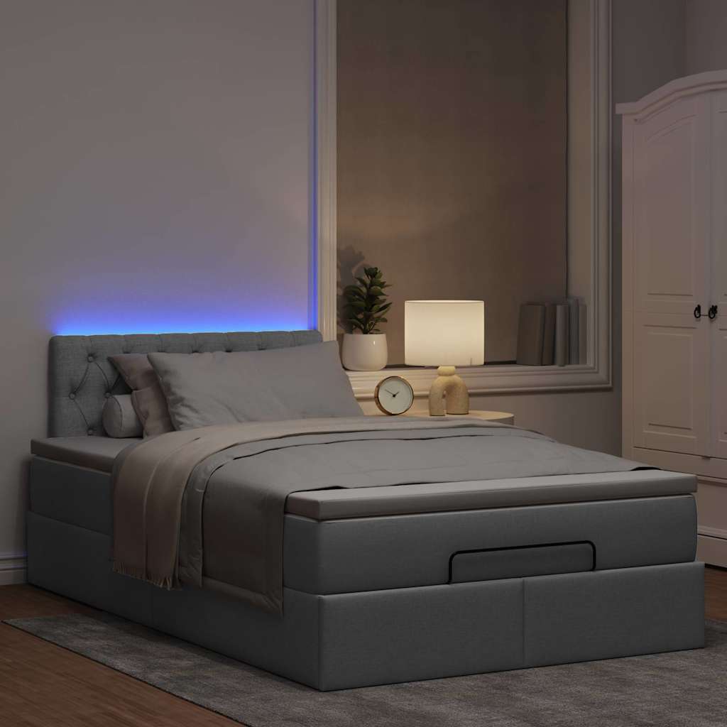 vidaXL Ottoman bed met matras en LED's 120x190 cm stof lichtgrijs afbeelding