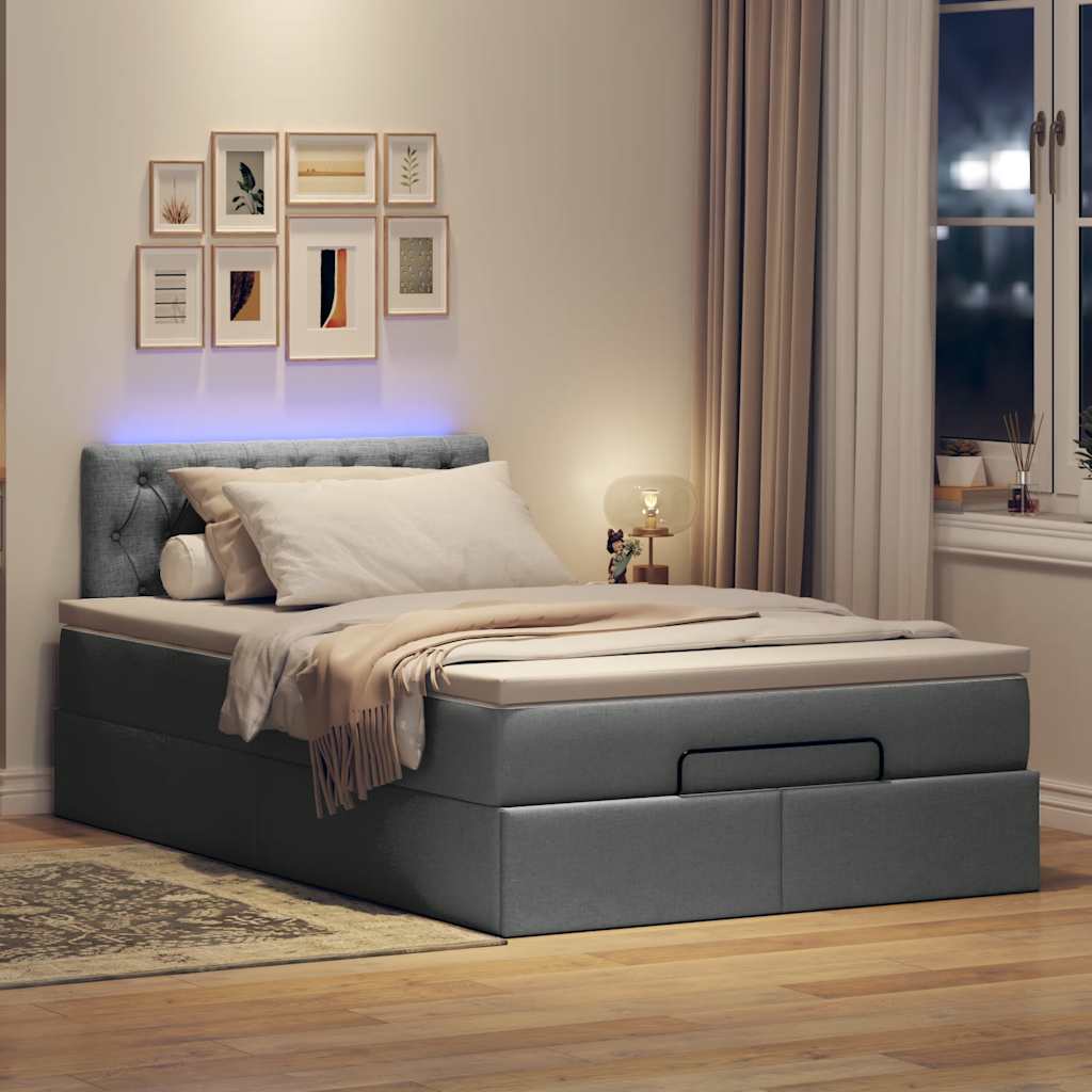 vidaXL Bed poef met matras en LED's 120x190 cm stof donkergrijs afbeelding