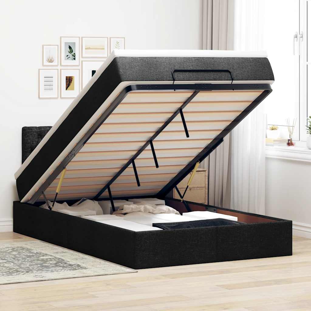 vidaXL Pat otoman cu saltea și LED-uri, negru, 120x190 cm, textil