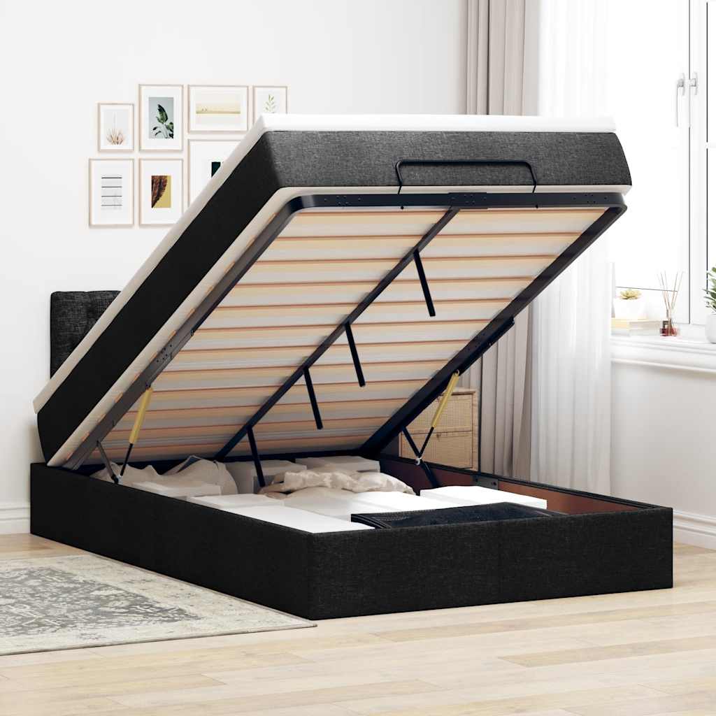 vidaXL Pat otoman cu saltea și LED-uri, negru, 120x190 cm, textil