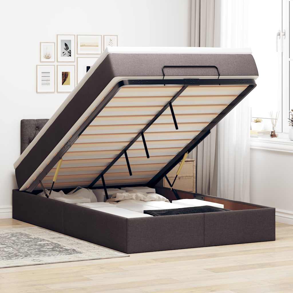 vidaXL Cadru de pat otoman cu saltea țesătură maro închis 120x190 cm