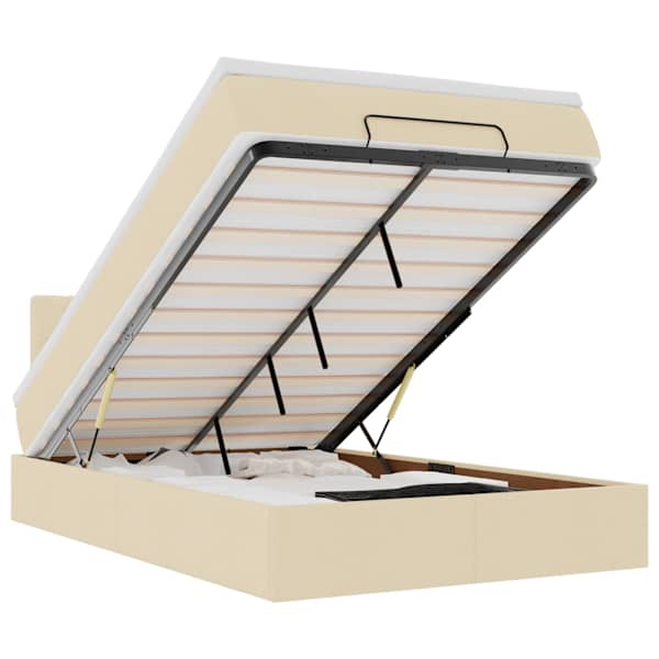 vidaXL Ottomani voodi madratsi ja LED, kreemjas, 120x190cm, kangas