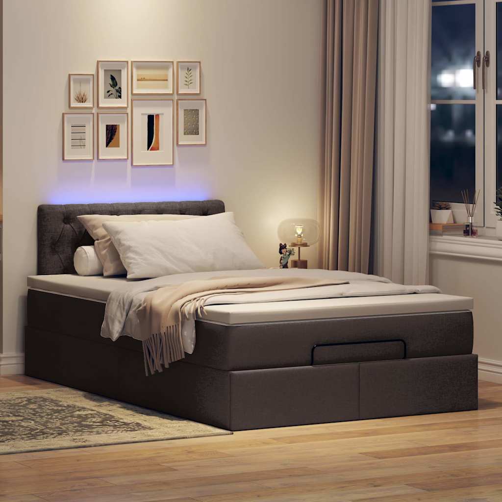 vidaXL Ottoman bed met matras en LED's 120x200 cm stof donkerbruin afbeelding