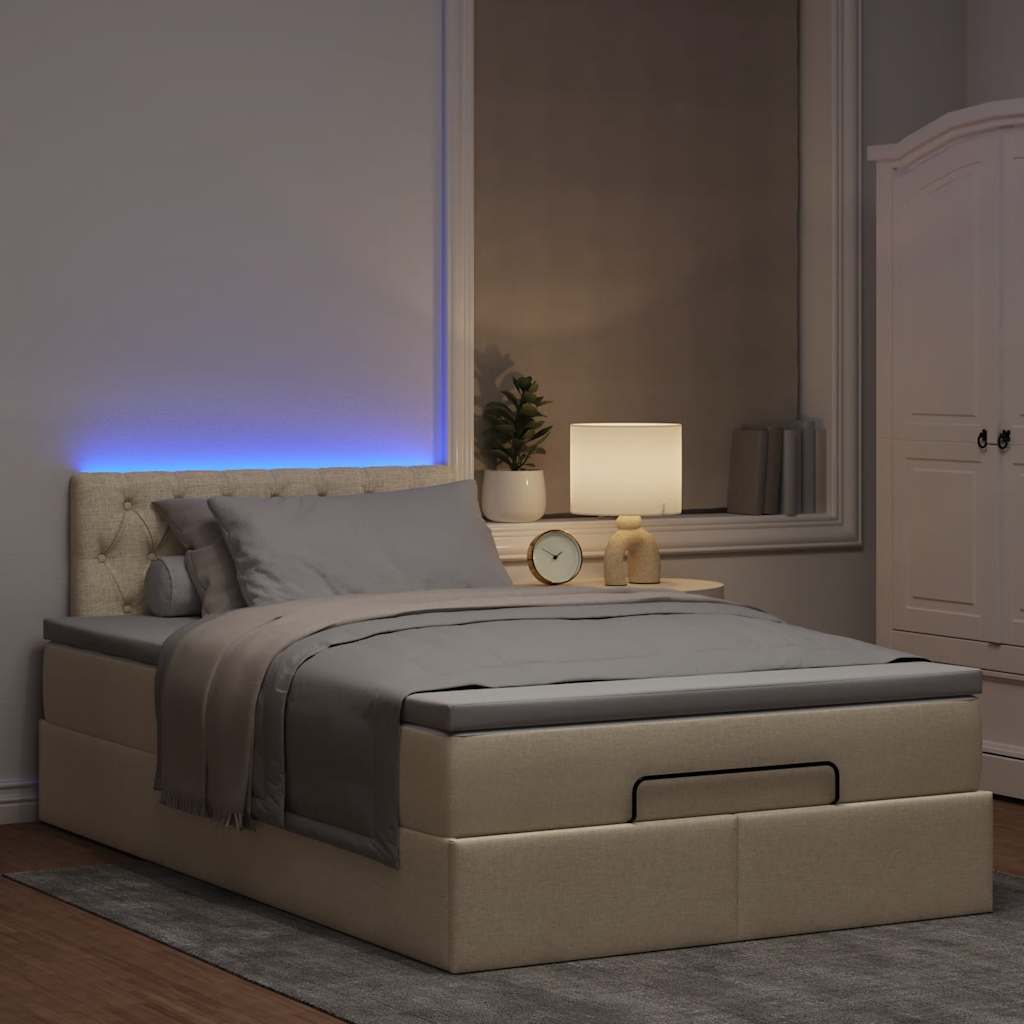 vidaXL Ottoman bed met matras en LED's 120x200cm stof crèmekleurig, foto 2