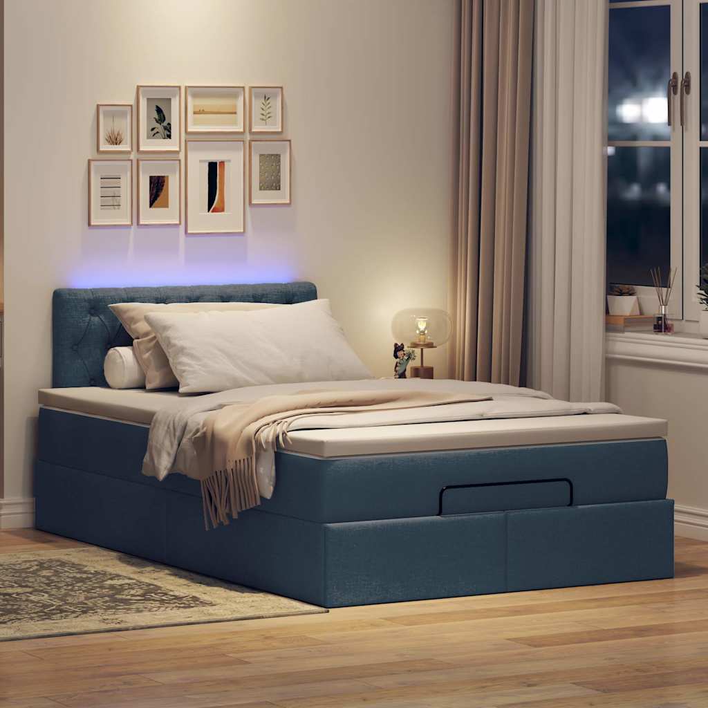 vidaXL Bed poef met matras en LED's 120x200 cm stof blauw afbeelding