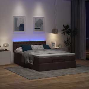 Osmanská postel s matrací & LED diody Tmavě hnědá 140x190 cm - obrázek 3
