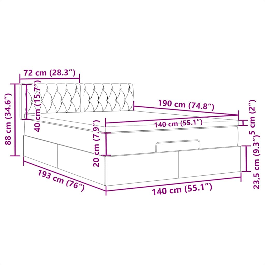 Osmanská postel s matrací & LED Taupe 140x190 cm Látka - obrázek 18