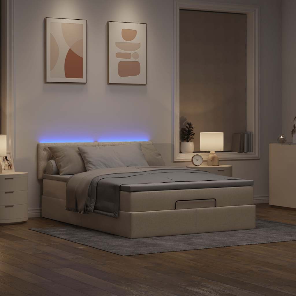 vidaXL Bed poef met matras en LED's stof 140x190 cm crème afbeelding