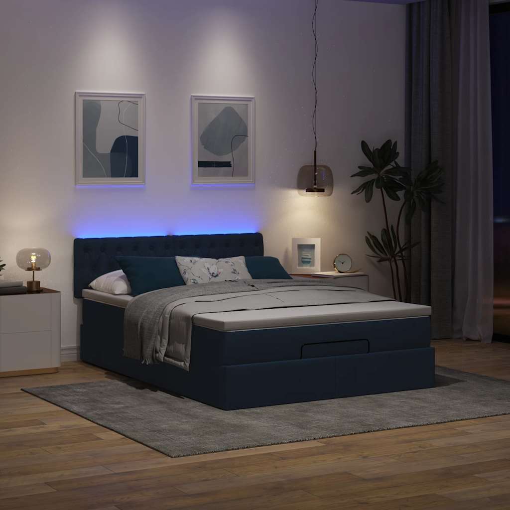 vidaXL Bed poef met matras en LED's stof 140x190 cm blauw afbeelding