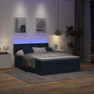 Osmanská postel s matrací & LED modrá 140x190 cm látka - obrázek 3