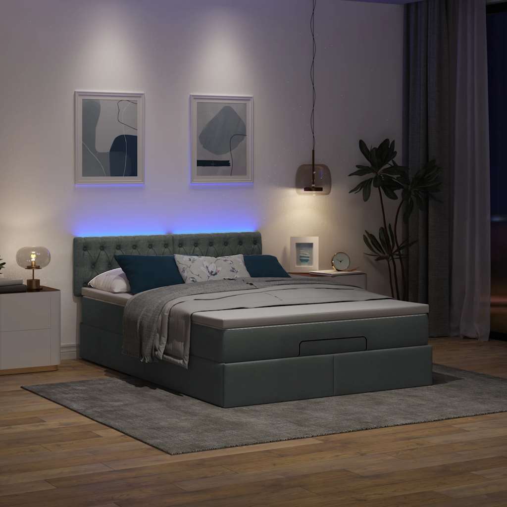 vidaXL Bed poef met matras en LED's 140x200 cm stof donkergrijs afbeelding