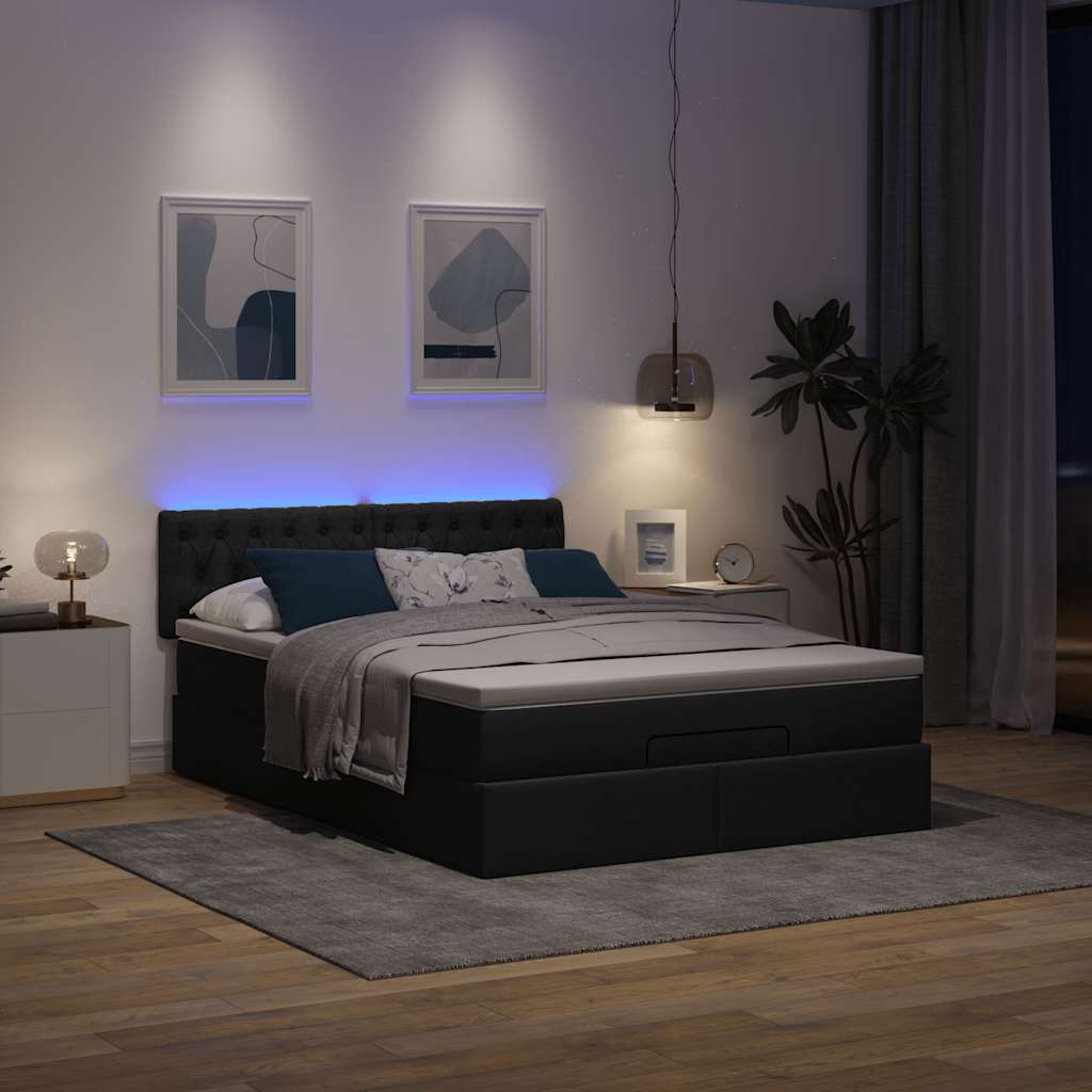 vidaXL Bed poef met matras en LED's 140x200 cm stof zwart afbeelding