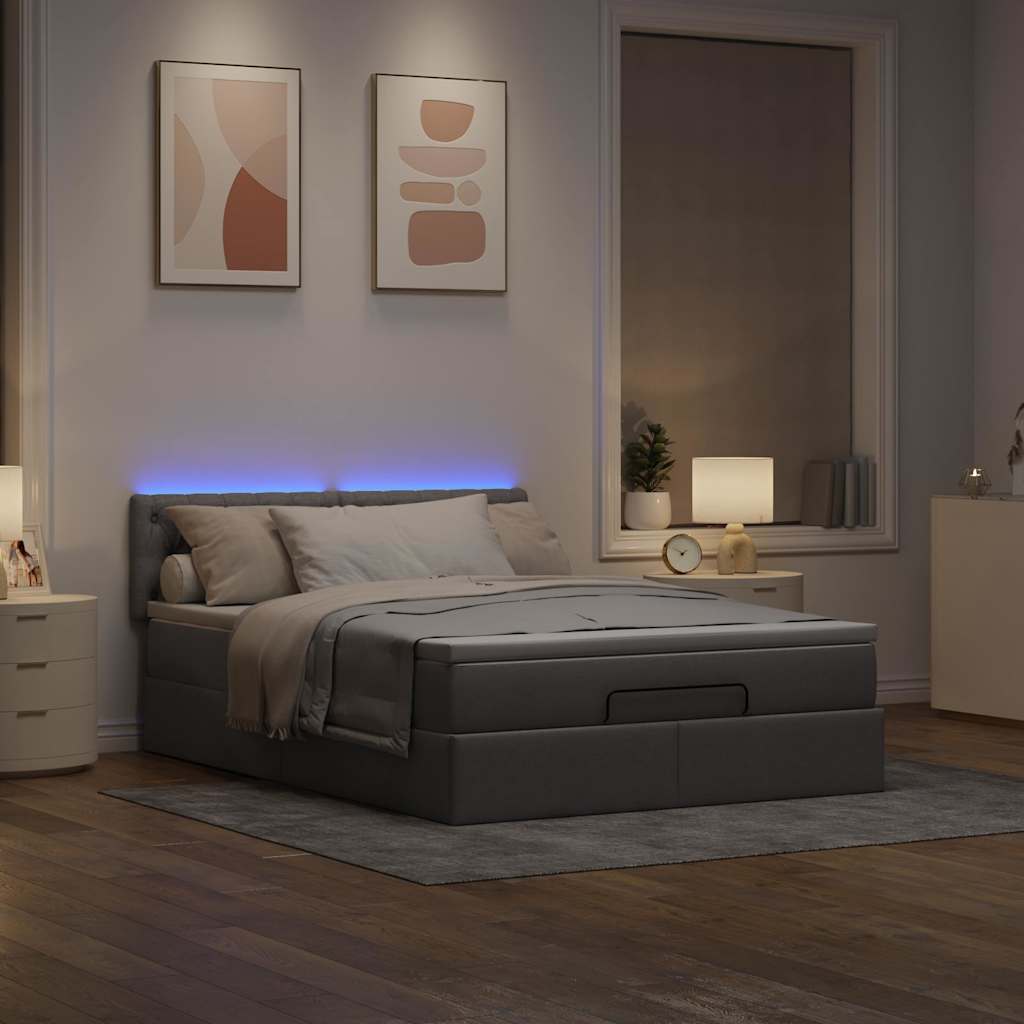 vidaXL Bed poef met matras en LED's 140x200 cm stof taupe afbeelding