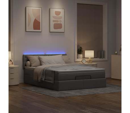 vidaXL Lit ottoman avec matelas et LED taupe 140x200 cm tissu