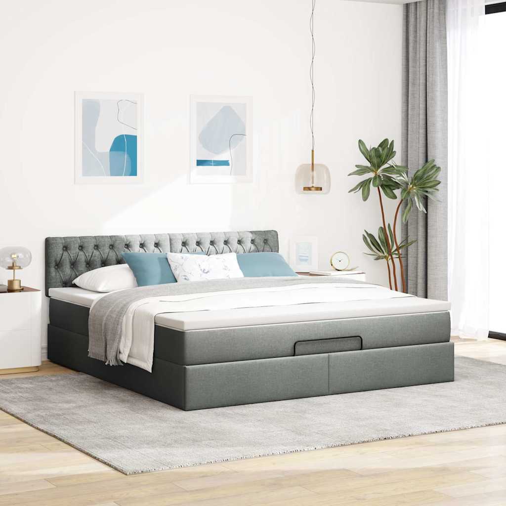 vidaXL Ottoman bed met matras en LED's 160x200cm stof donkergrijs grijs, foto 4