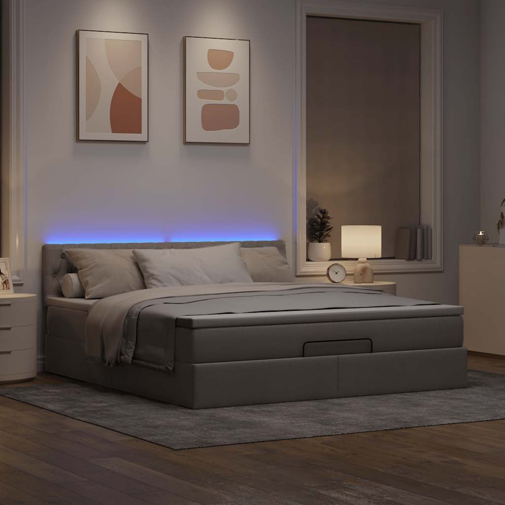 vidaXL Ottoman bed met matras en LED's 160x200cm stof taupe afbeelding