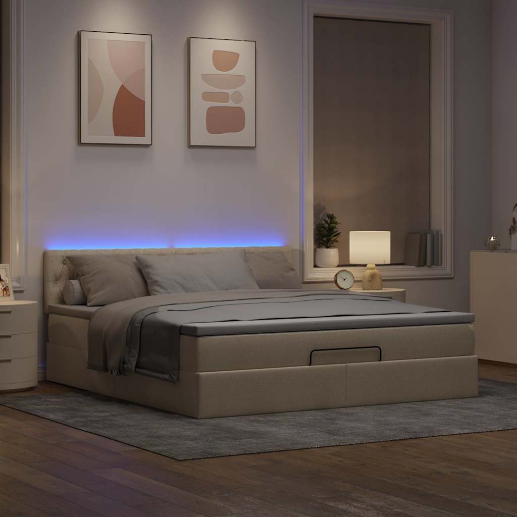 vidaXL Ottoman bed met matras en LED's 160x200cm stof crèmekleurig afbeelding