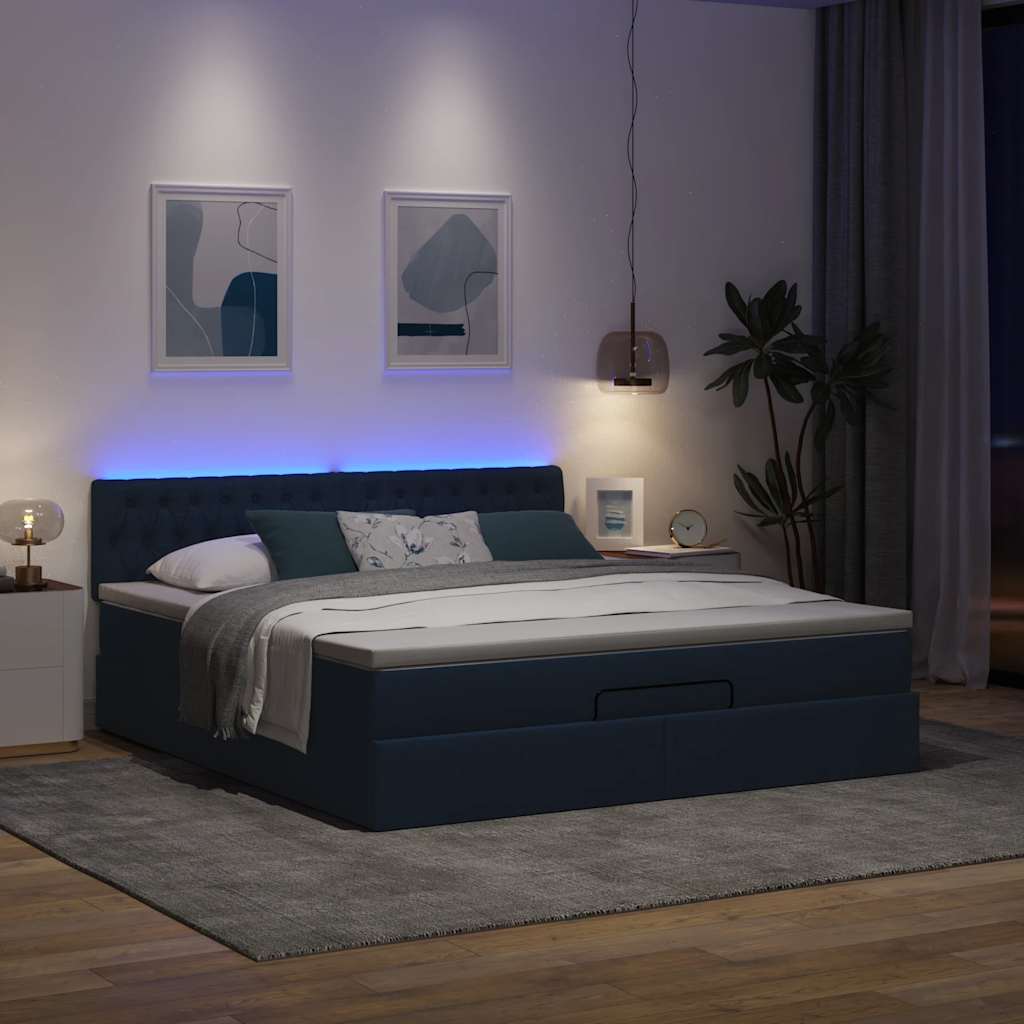 vidaXL Ottoman bed met matras en LED's 160x200cm stof blauw afbeelding