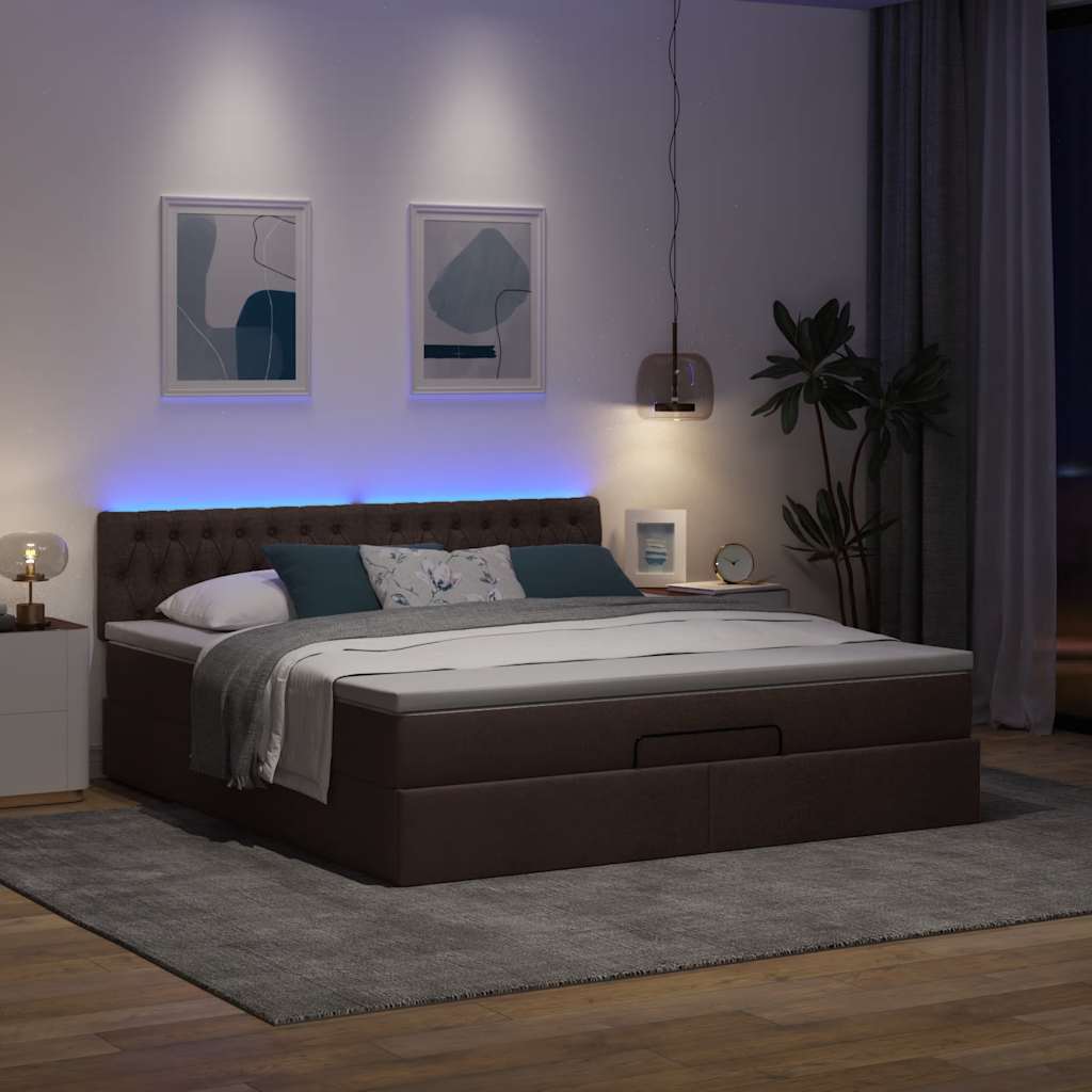 vidaXL Bed poef met matras en LED's stof 180x200 cm donkerbruin bruin, foto 2