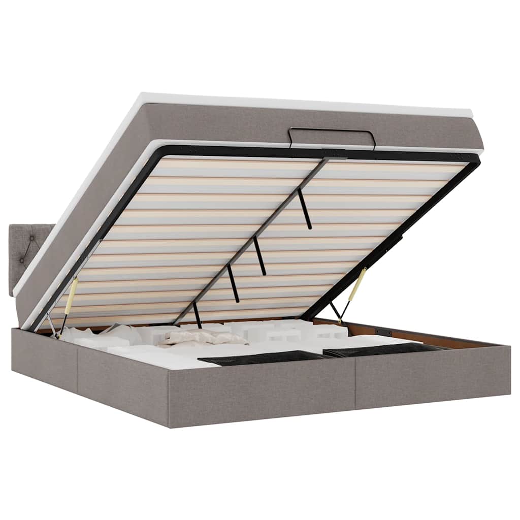 vidaXL Bed poef met matras en LED's 180x200 cm stof taupe, foto 3