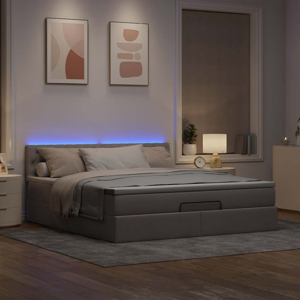 vidaXL Bed poef met matras en LED's 180x200 cm stof taupe afbeelding