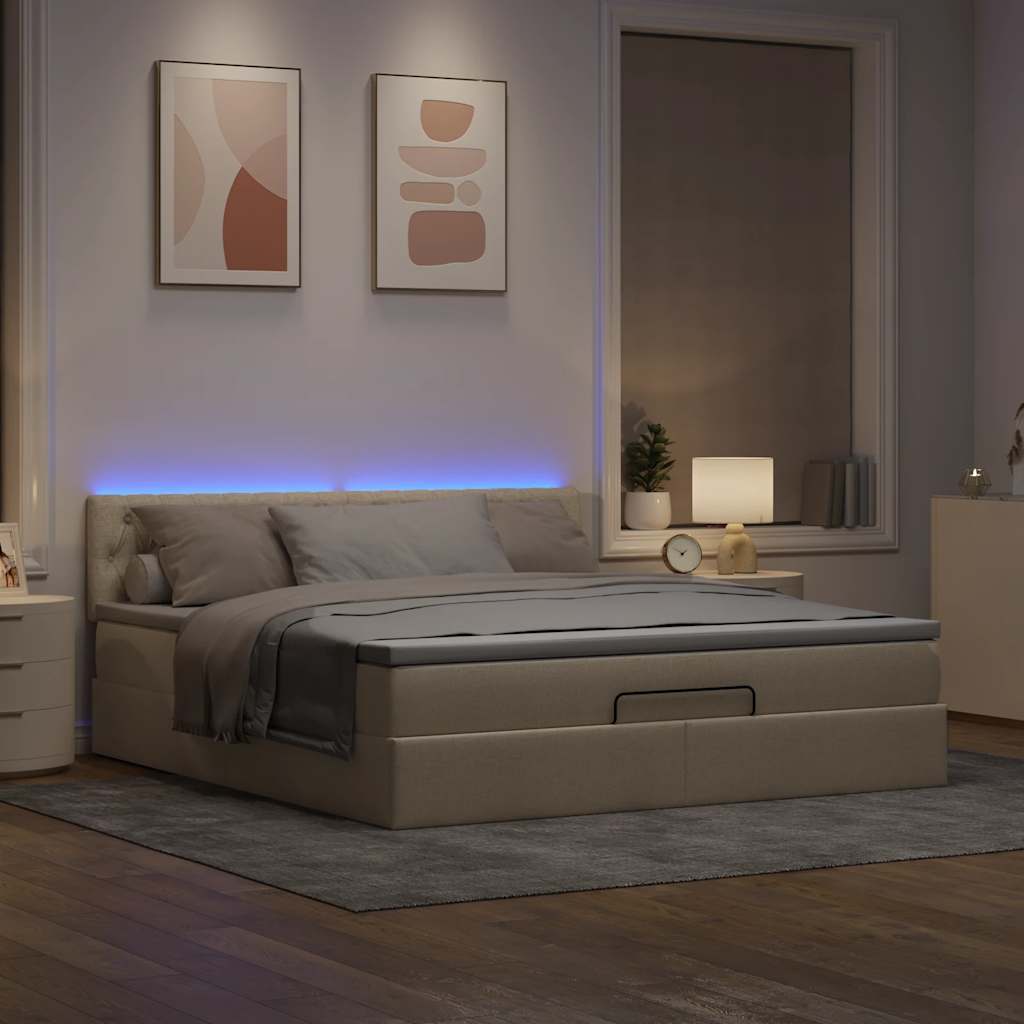 vidaXL Bed poef met matras en LED's 180x200 cm stof crèmekleurig, foto 2