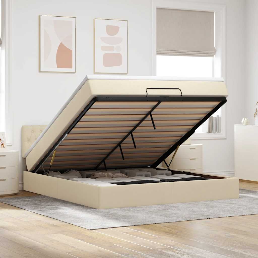 vidaXL Ottomane Bett mit Matratze & LEDs Creme 180x200 cm Stoff