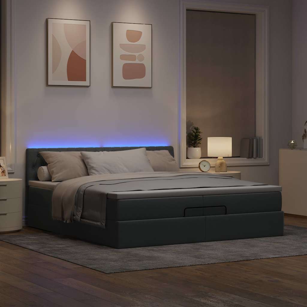 vidaXL Ottoman bed met matrassen en LED's 200x200cm stof lichtgrijs afbeelding