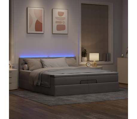 vidaXL Οθωμανικό κρεβάτι με στρώματα & LEDs Taupe 200x200cm ύφασμα