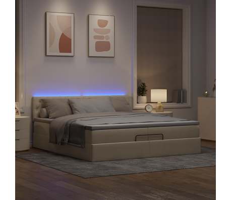 vidaXL Οθωμανικό κρεβάτι με στρώματα & LEDs Κρέμα 200x200cm ύφασμα