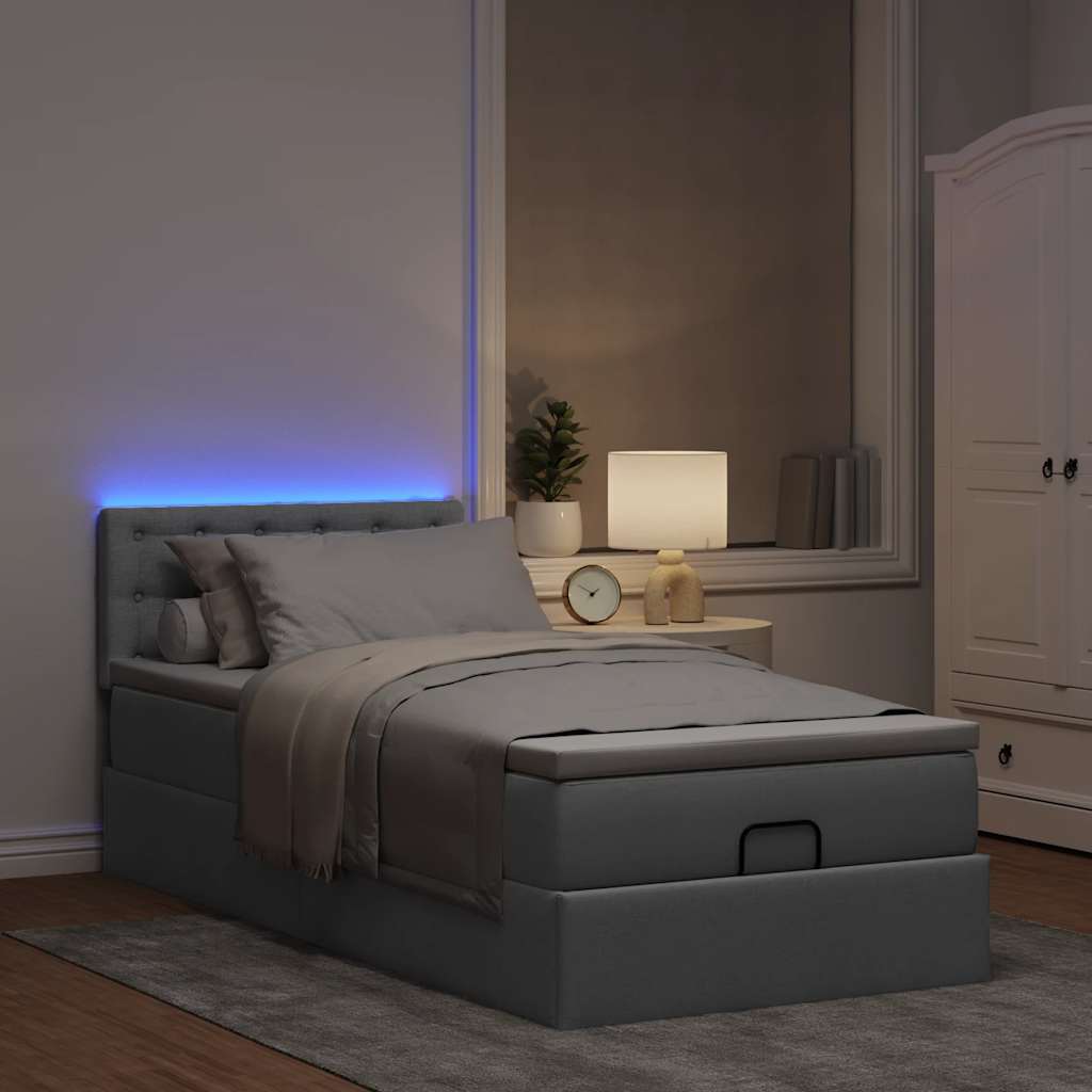 vidaXL Bed poef met matras en LED's stof 80x200 cm lichtgrijs afbeelding