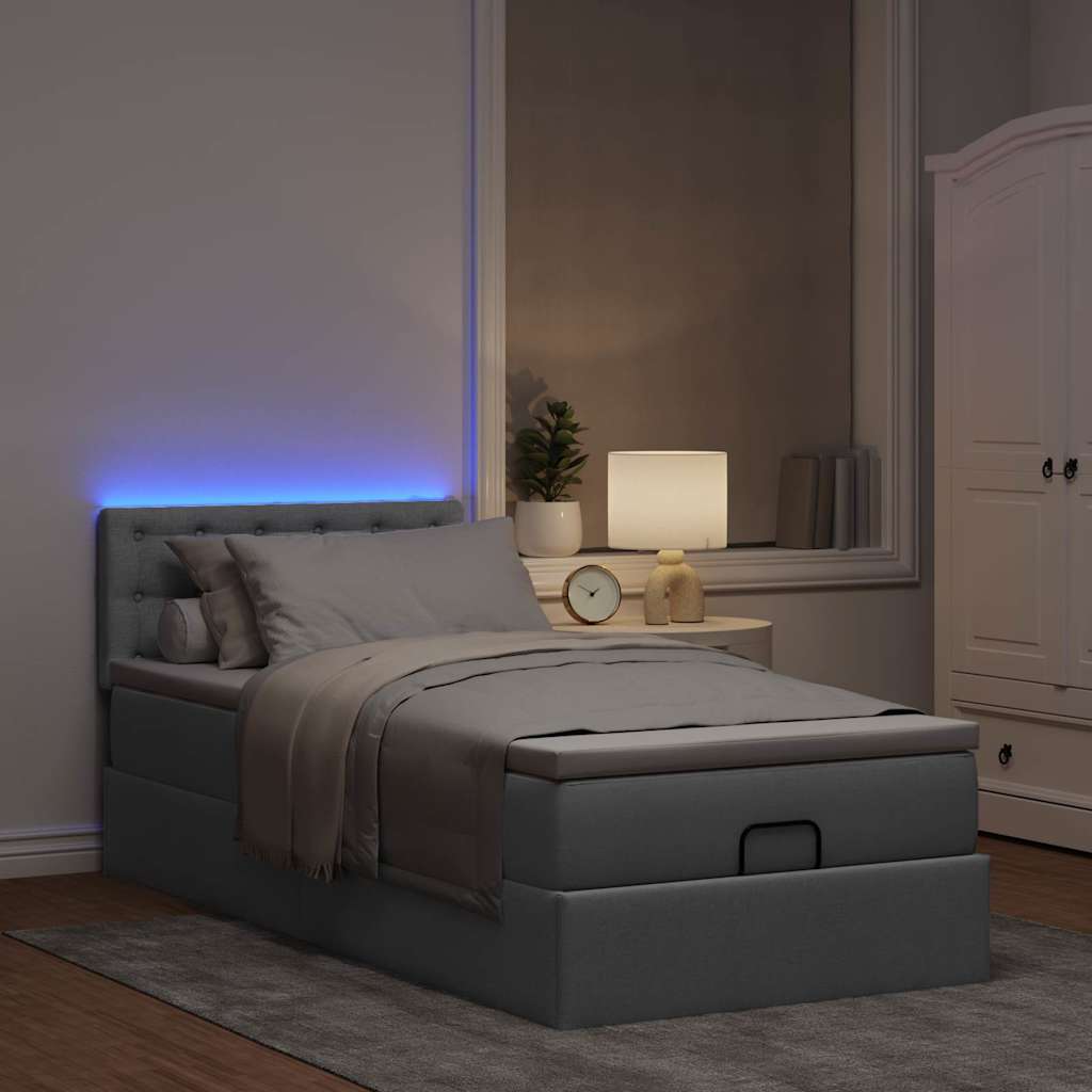 vidaXL Bed poef met matras en LED's 90x200 cm stof lichtgrijs afbeelding