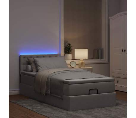 vidaXL Οθωμανικό κρεβάτι με στρώμα & LEDs Taupe 90x200 cm ύφασμα