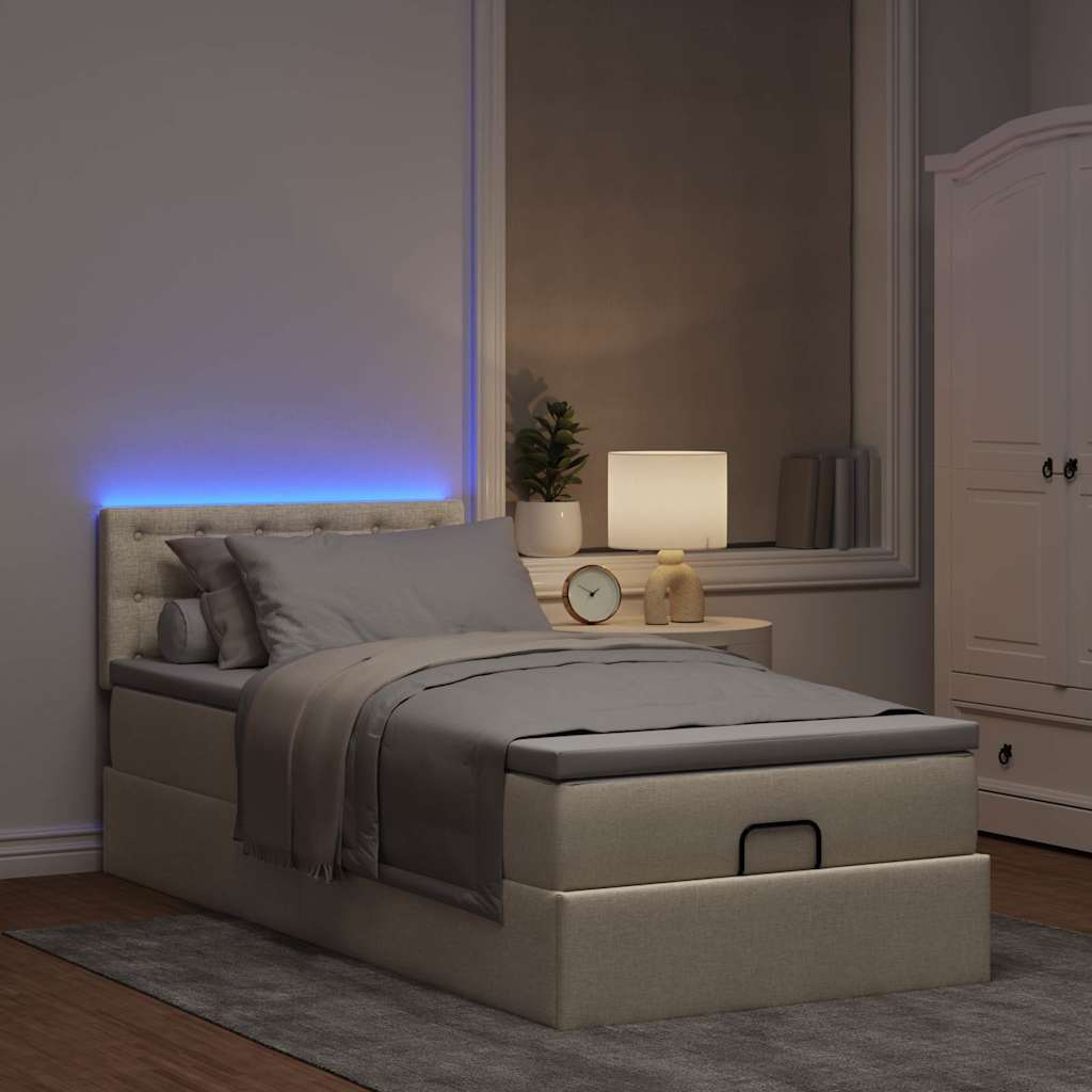 vidaXL Bed poef met matras en LED's 90x200 cm stof crèmekleurig afbeelding