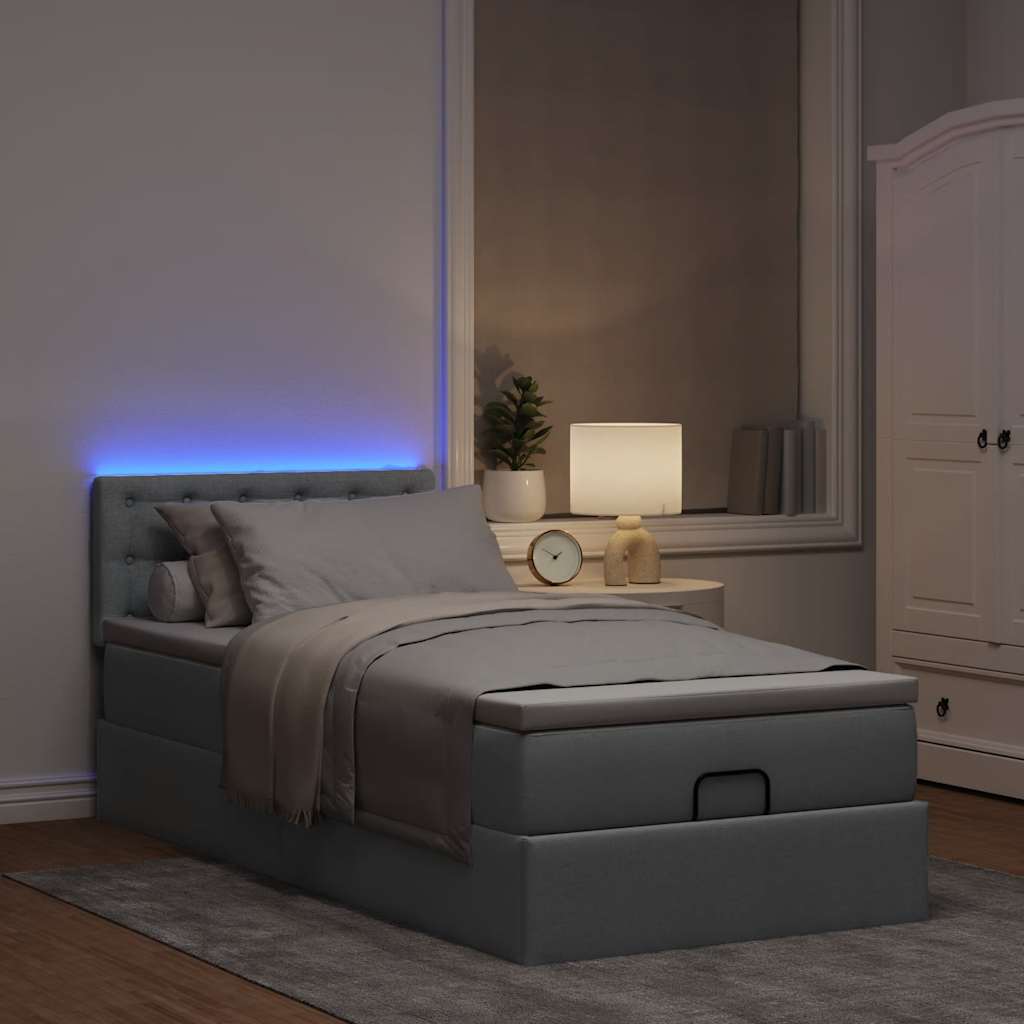 vidaXL Ottoman bed met matras en LED's 100x200 cm stof lichtgrijs afbeelding