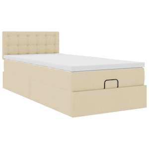 Osmanský postel s matrací krémově 100x200 cm textil - obrázek 7